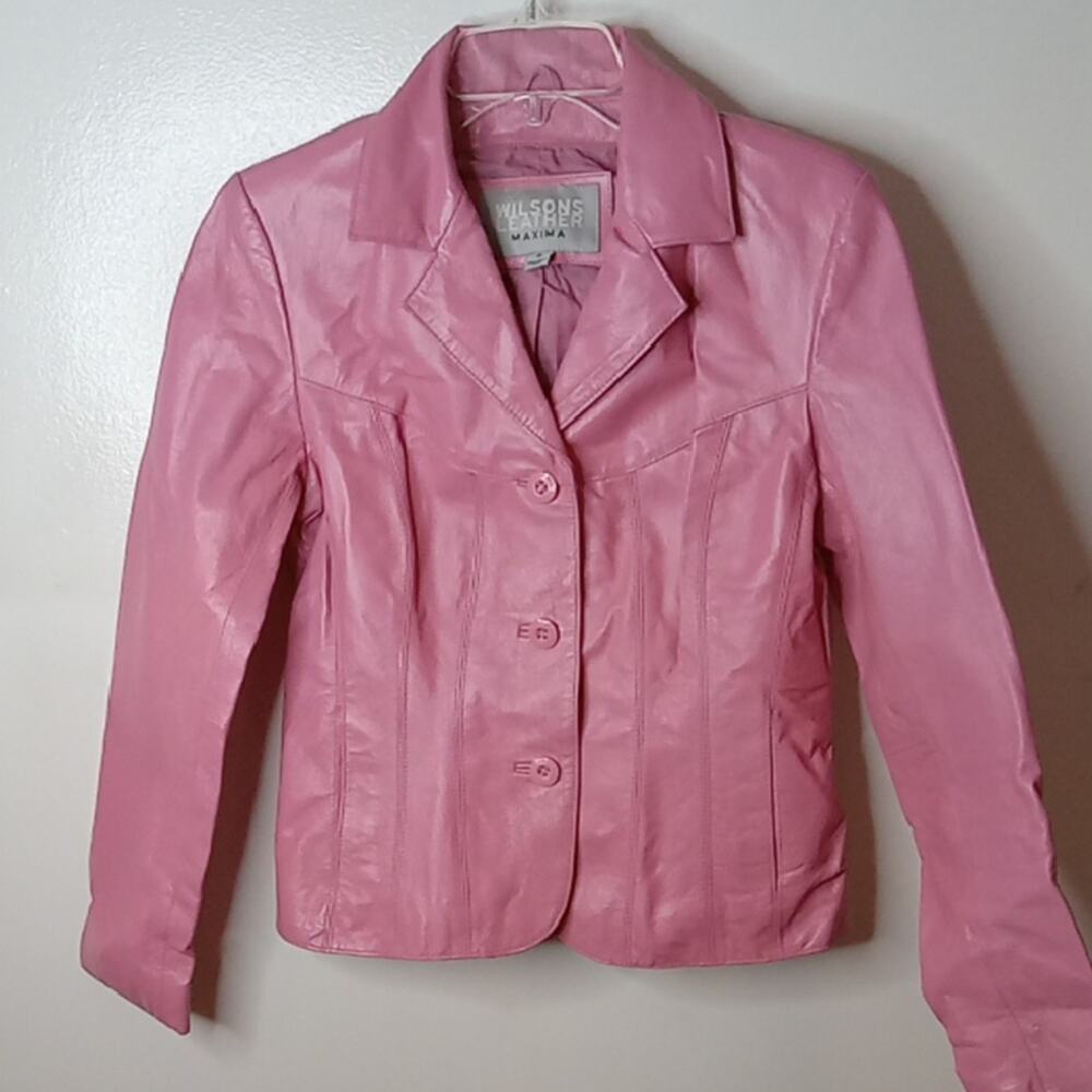 Wilsons Leather Maxima Women's Size Small Pink Leather Button-Up Jacket. Fun